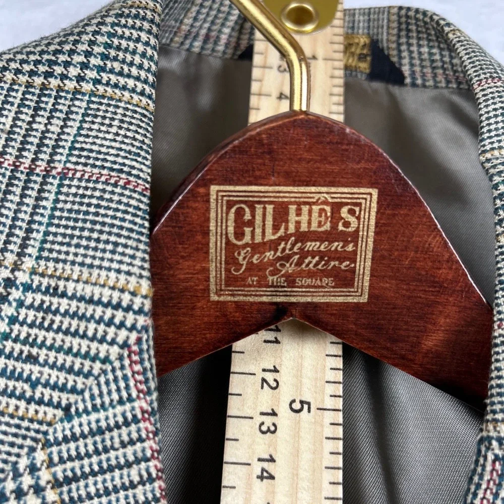 Austin Reed London Mens 100% Silk Glen Plaid Blazer Sport Coat Grey Tan 42R 44R